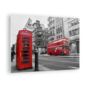 Üveg kép - Piros telefonfülke és busz Londonban - 70x50cm - Legpirosabb az Európában - Modern fali dekoráció nappalihoz és hálószobához ARTTOR