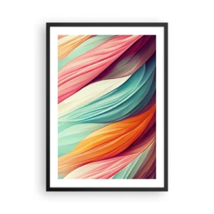 Poszter fehér keretben - Intenzív színű hullámos vonalak absztrakt kompozíciója. - 50x70cm - Szivárványos szövés - Modern fali dekoráció nappalihoz és hálószobához ARTTOR