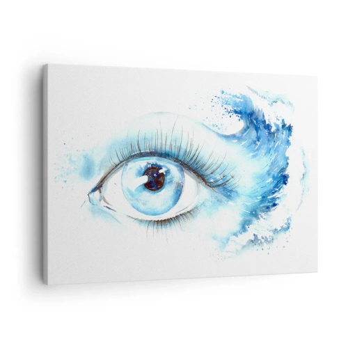 Vászonkép - Egy dinamikus hullámú szem művészi akvarellje - 70x50cm - Elmerülni a tekintet kékjében - Modern fali dekoráció nappalihoz és hálószobához ARTTOR