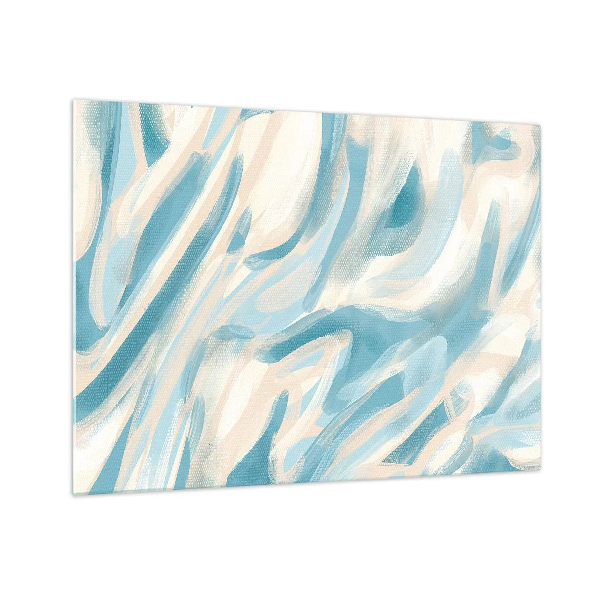 Üveg kép - Absztrakt ecsetvonások kék és krém színekben. - 70x50cm - Tavaszi szellők - Modern fali dekoráció nappalihoz és hálószobához ARTTOR