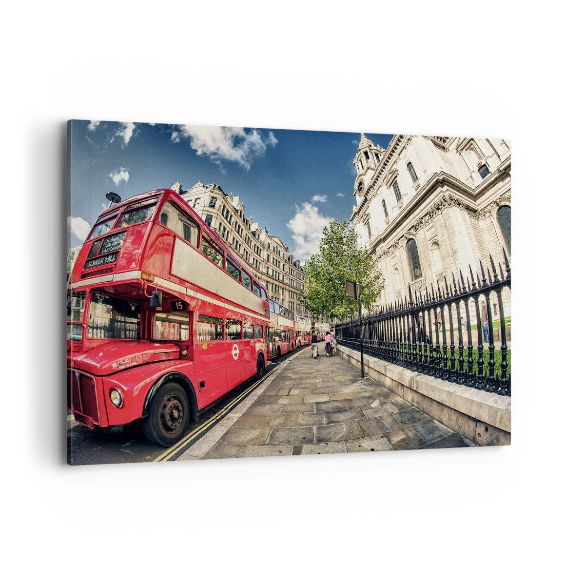 Vászonkép - Londoni utca szürke és piros színben - 100x70 cm