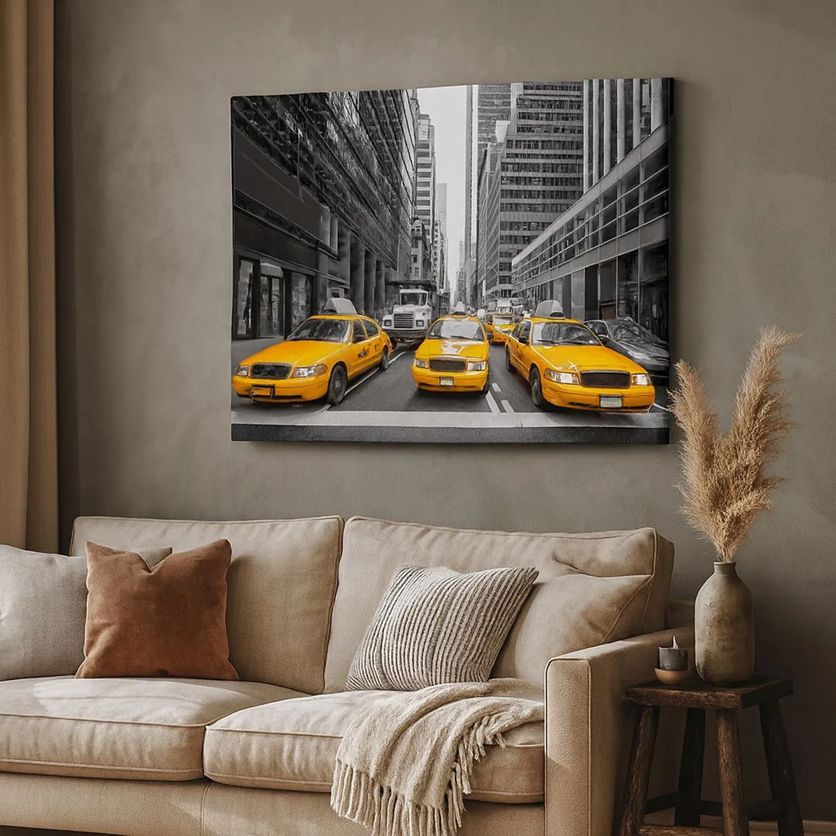 Vászonkép - Sárga taxik New York utcáin - 70x50cm - Mi színezzük a várost - Modern fali dekoráció nappalihoz és hálószobához ARTTOR