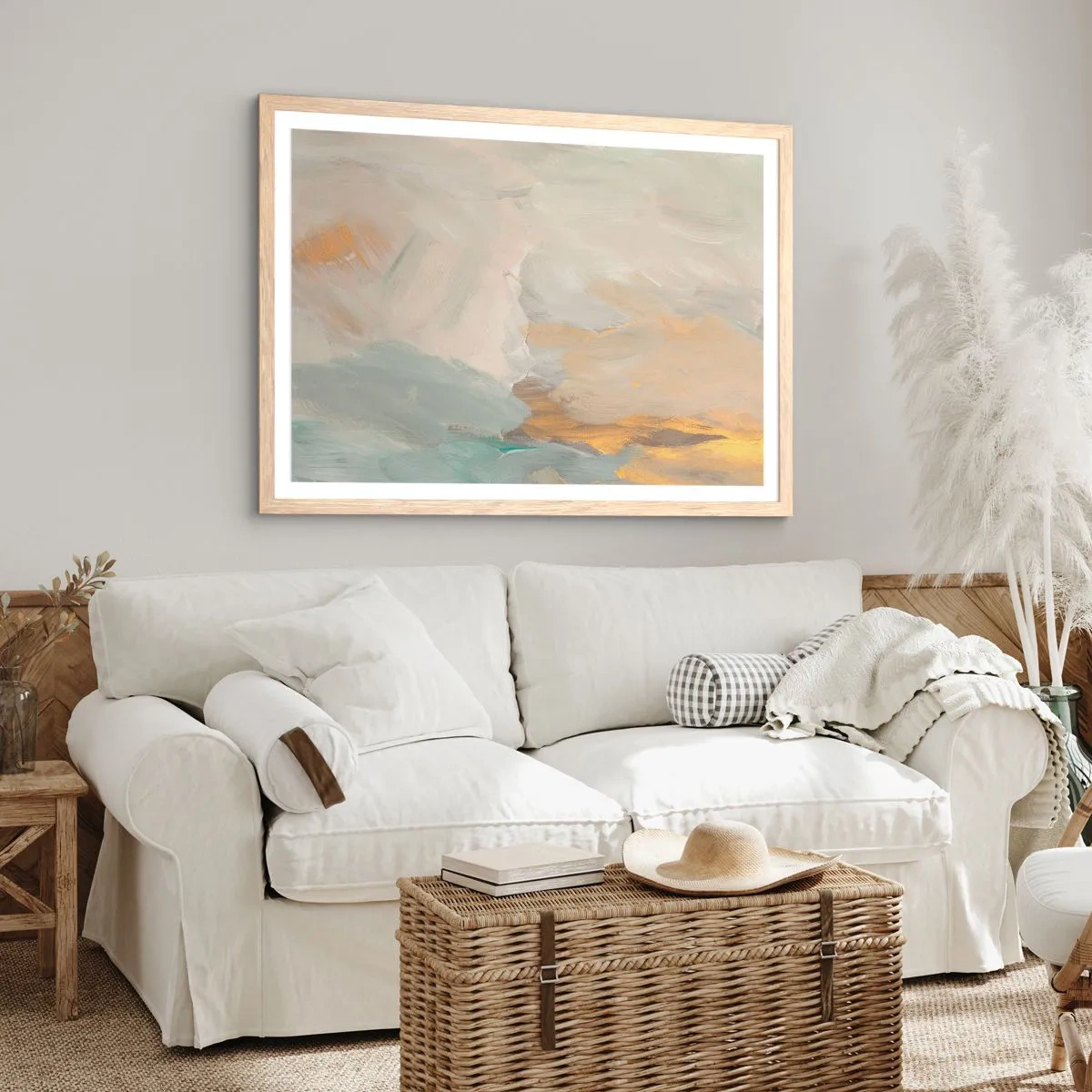 Poszter világos tölgy keretben - Absztrakció - a szelídség földje - 91x61 cm