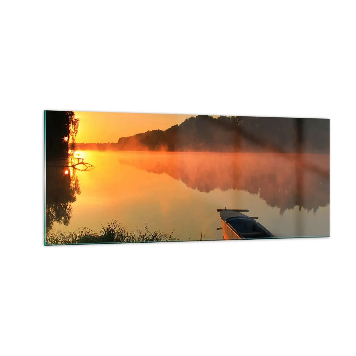 Üveg kép - Napkelte a víz felett, mint egy tükör - 100x40 cm