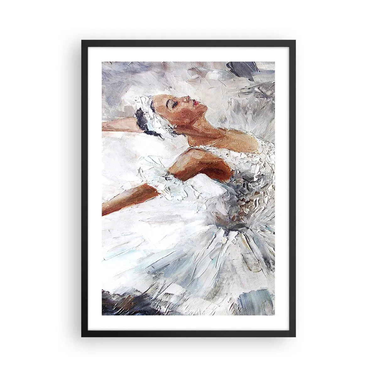 Poszter fehér keretben - Egy balerina fehér, festői stílusú ruhában - 50x70cm - Finom és könnyű, mint a tüll - Modern fali dekoráció nappalihoz és hálószobához ARTTOR