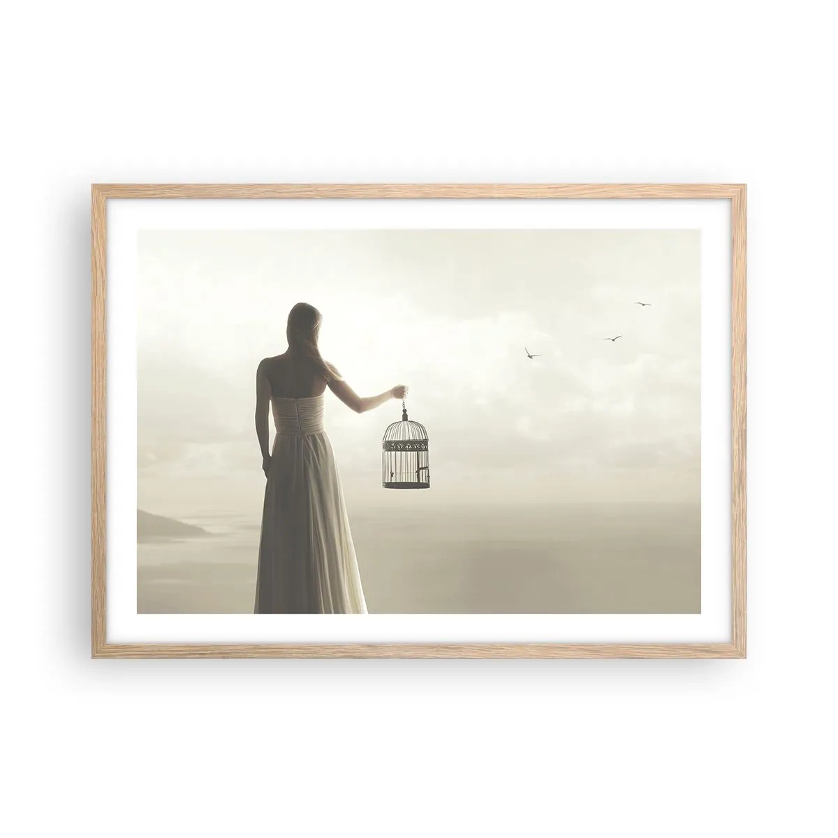 Poszter világos tölgy keretben - Légy szabad - 70x50 cm