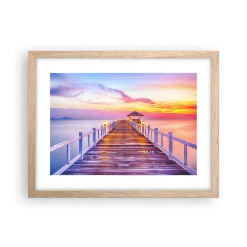 Poszter világos tölgy keretben - Az est lilás-arany csendje - 40x30 cm