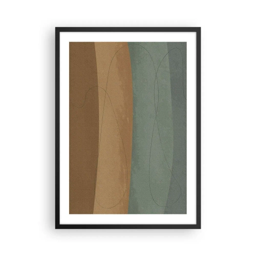 Poszter fehér keretben - Organikus vonalak földes és zöld háttéren - 50x70cm - Vízszintes kompozíció - Modern fali dekoráció nappalihoz és hálószobához ARTTOR