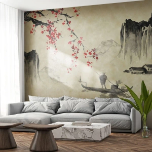 Fotótapéta Standard Eco - A virágzó meggyfák országában - Tájkép, Japán, Halász - 450x315 cm