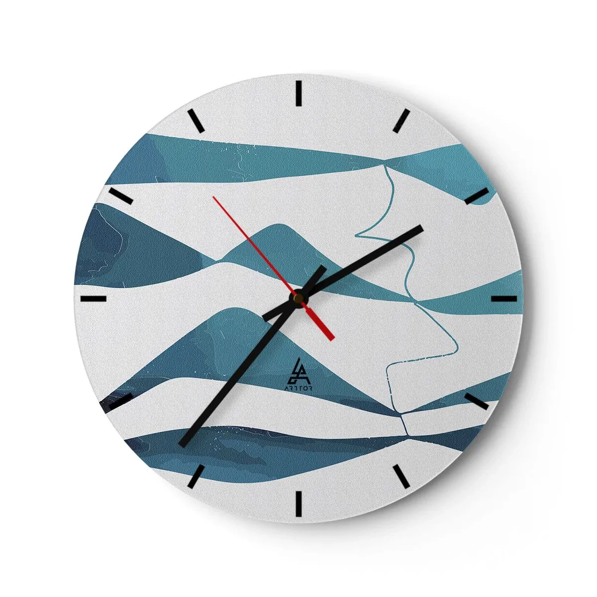 Falióra, Óra - Absztrakt hullámok és vonalak fehér alapon türkiz árnyalatokban - 30x30cm - Absztrakció: egy türkizkék összetétel - Modern fali dekoráció nappalihoz, konyhához és hálószobához ARTTOR