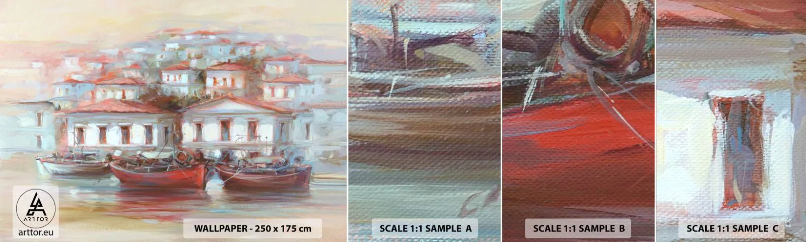 Fotótapéta Minta Öntapadós Deluxe Sticker - Boldog kisváros - Építészet, Vitorlás, Kikötő - 100x30 cm