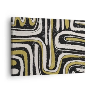 Vászonkép - Absztrakt minta fekete, fehér és arany színben - 70x50cm - Kompozíció: traktusok és sikátorok - Modern fali dekoráció nappalihoz és hálószobához ARTTOR