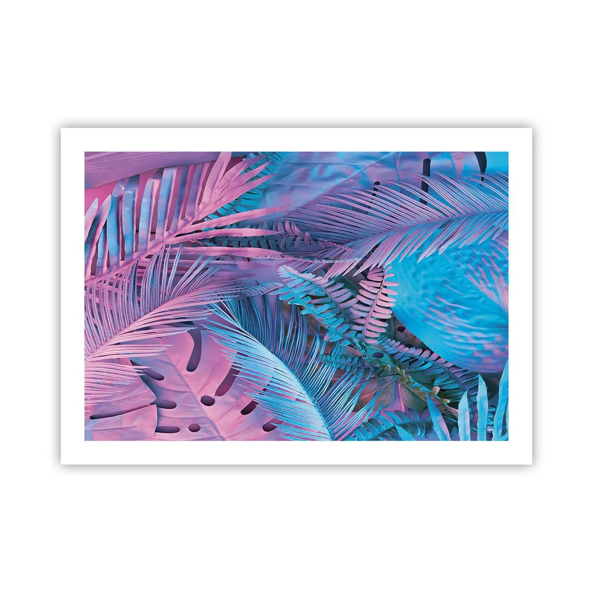 Poszter - Trópusok rózsaszínben és kékben - 70x50 cm