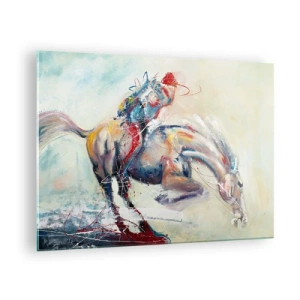 Üveg kép - Egy dinamikus mozgásban lévő ló absztrakt képe. - 70x50cm - Várj, megyünk - Modern fali dekoráció nappalihoz és hálószobához ARTTOR