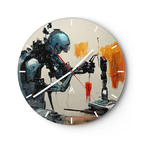 Falióra, Óra - Humanoid robot művégtagot szerel össze - 30x30cm - Már holnap... - Modern fali dekoráció nappalihoz, konyhához és hálószobához ARTTOR
