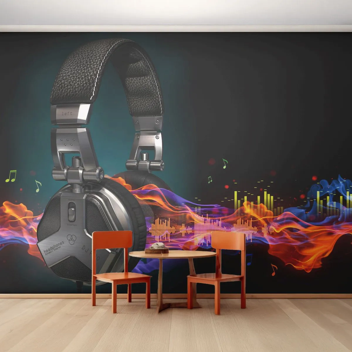 Öntapadós Fotótapéta Deluxe Sticker - A zene tüzében - Absztrakció, Zene, Fejhallgató - 500x350 cm