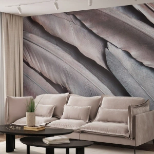 Fotótapéta Premium Canvas - Rózsaszín ezüstben - Madártoll, Grafika, Boho - 250x175 cm