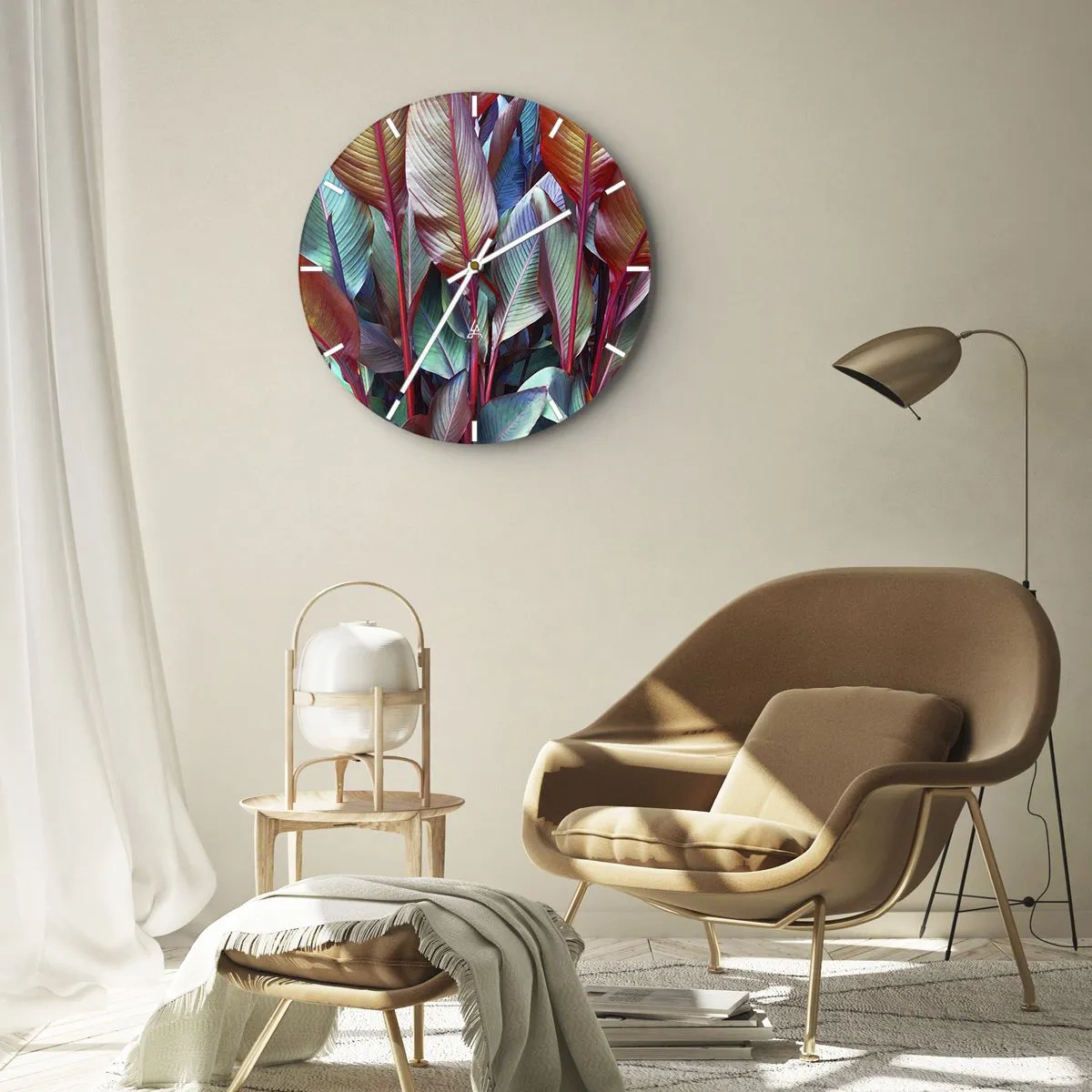 Falióra, Óra - Trópusi növények színes levelei - 30x30cm - Egy színes sűrű - Modern fali dekoráció nappalihoz, konyhához és hálószobához ARTTOR