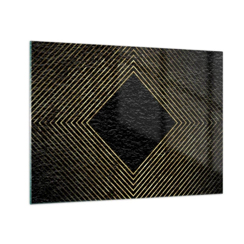 Üveg kép - Arany gyémánt geometrikus vonalakkal fekete alapon - 70x50cm - Geometria glamour stílusban - Modern fali dekoráció nappalihoz és hálószobához ARTTOR