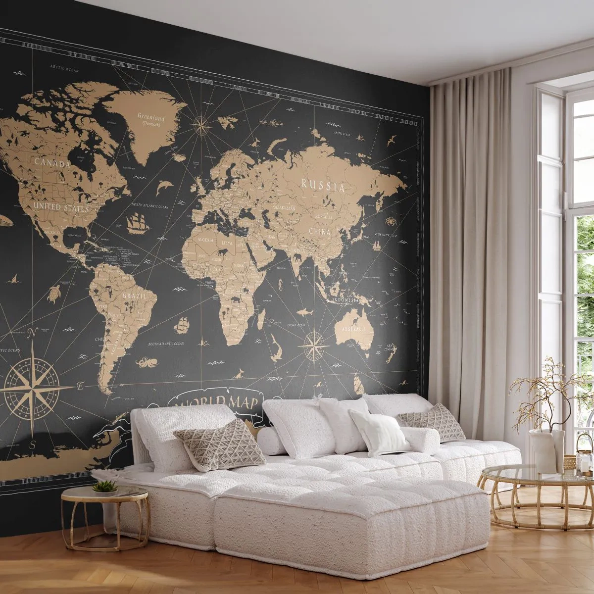 Öntapadós Fotótapéta Deluxe Sticker - A világom határai - Világtérkép, Szüret, Retro - 400x280 cm