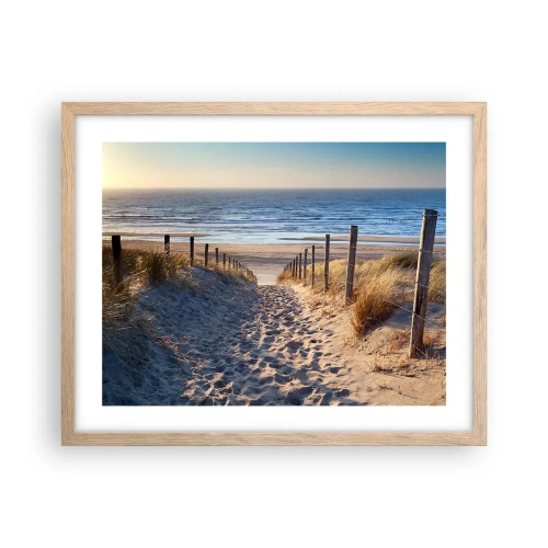 Poszter világos tölgy keretben - A tenger hangja, a madarak éneke, egy vad tengerpart a fű között... - 50x40 cm