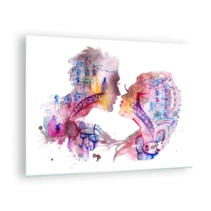 Üveg kép - Két szív alakú ember absztrakt portréjának illusztrációja - 70x50cm - A sóhajok titkos hídja - Modern fali dekoráció nappalihoz és hálószobához ARTTOR