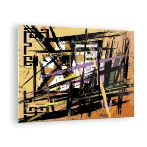 Üveg kép - Absztrakt geometrikus kompozíció éles vonalakban - 70x50cm - Éles vágás - Modern fali dekoráció nappalihoz és hálószobához ARTTOR