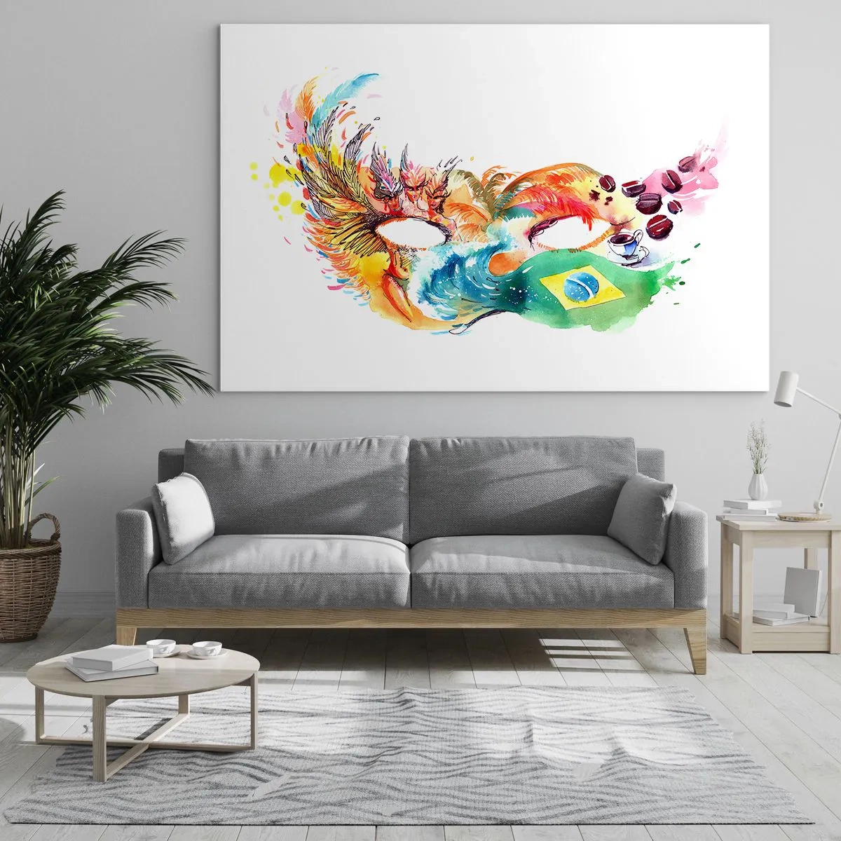 Üveg kép - Egy színes maszk, amelyet a brazil karnevál ihletett - 70x50cm - Brazília szambával üdvözöl - Modern fali dekoráció nappalihoz és hálószobához ARTTOR