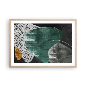 Poszter világos tölgy keretben - Színes absztrakció aranypehellyel - 70x50 cm