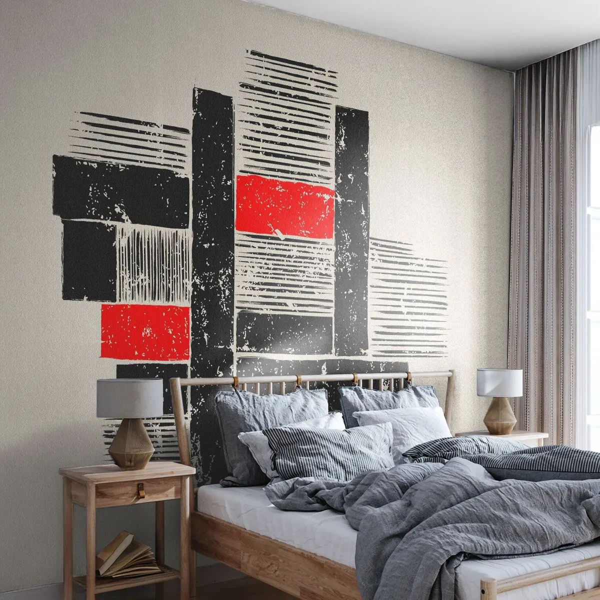 Öntapadós Fotótapéta Deluxe Sticker - Vörös és fekete - Absztrakció, Modern művészet, Ipari - 250x175 cm
