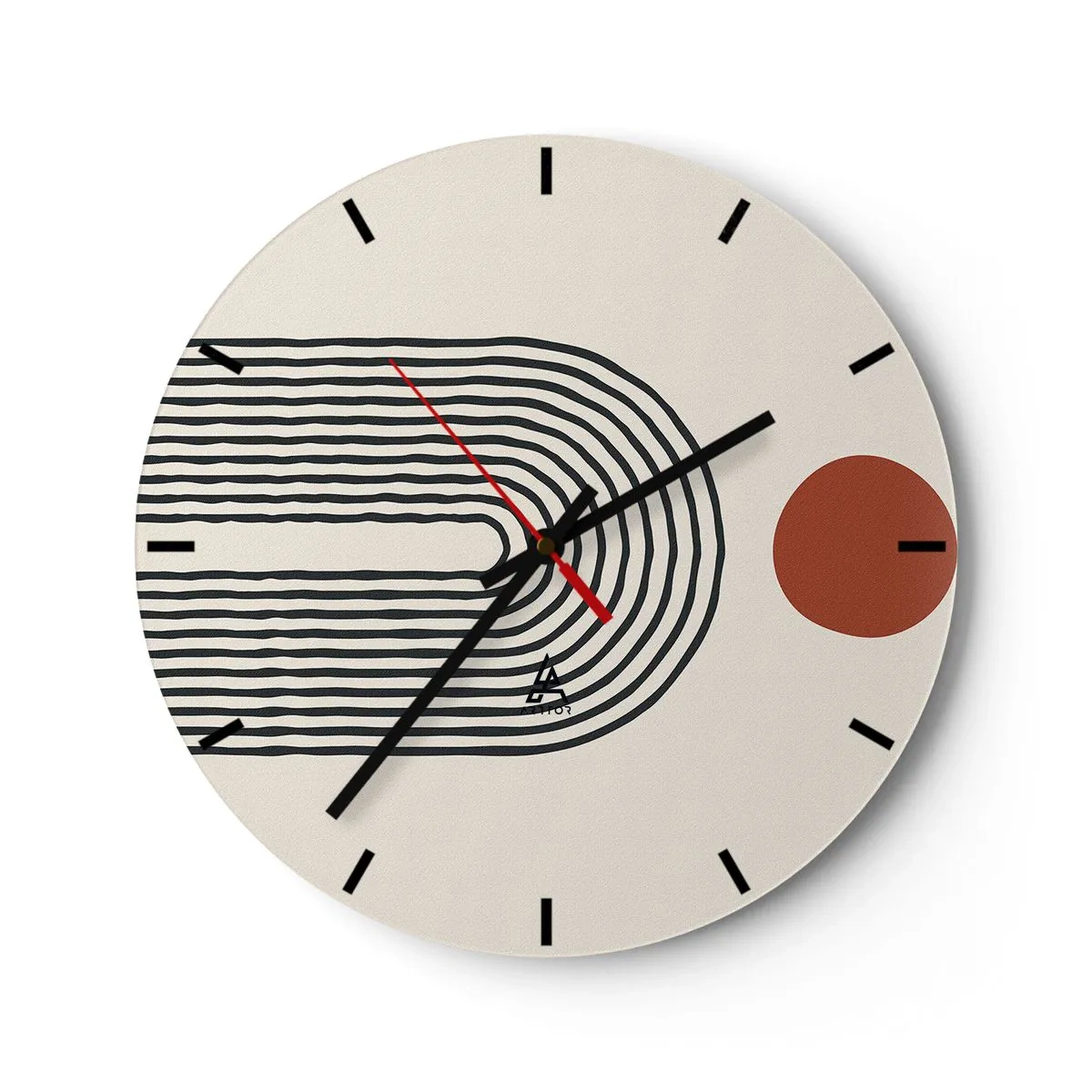 Falióra, Óra - Geometrikus absztrakció csíkokkal és színes blokkokkal világos háttéren - 30x30cm - Formák és színek vonzalma - Modern fali dekoráció nappalihoz, konyhához és hálószobához ARTTOR