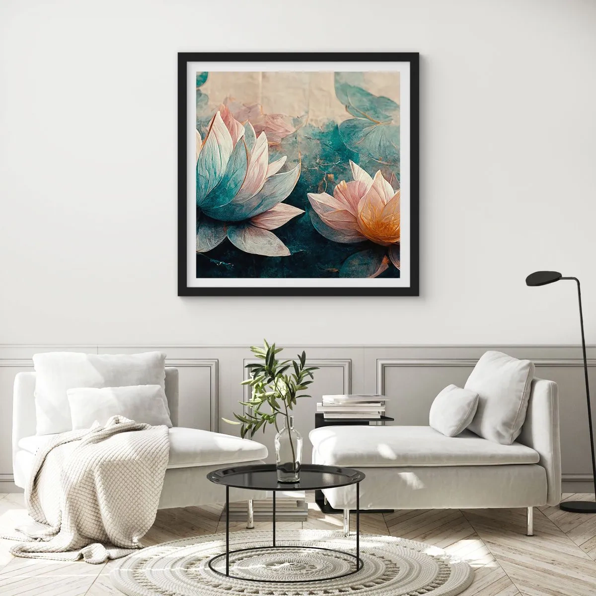 Poszter fehér keretben - Tavi csillagok - 40x40 cm