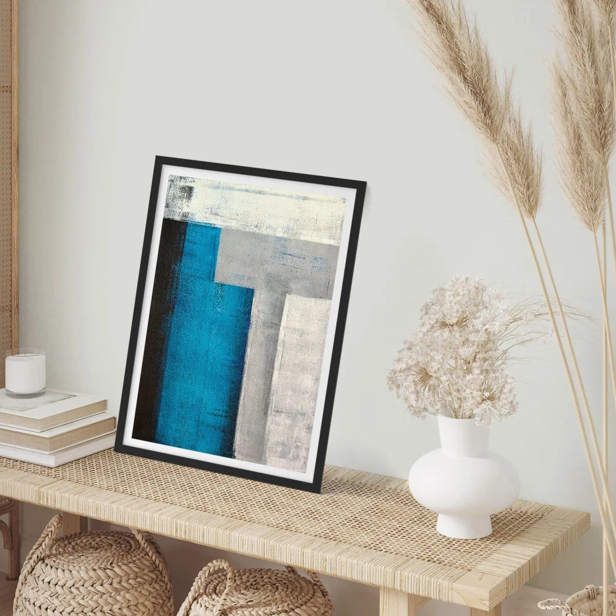 Poszter fehér keretben - Szürke és kék költői kompozíció - 40x50 cm