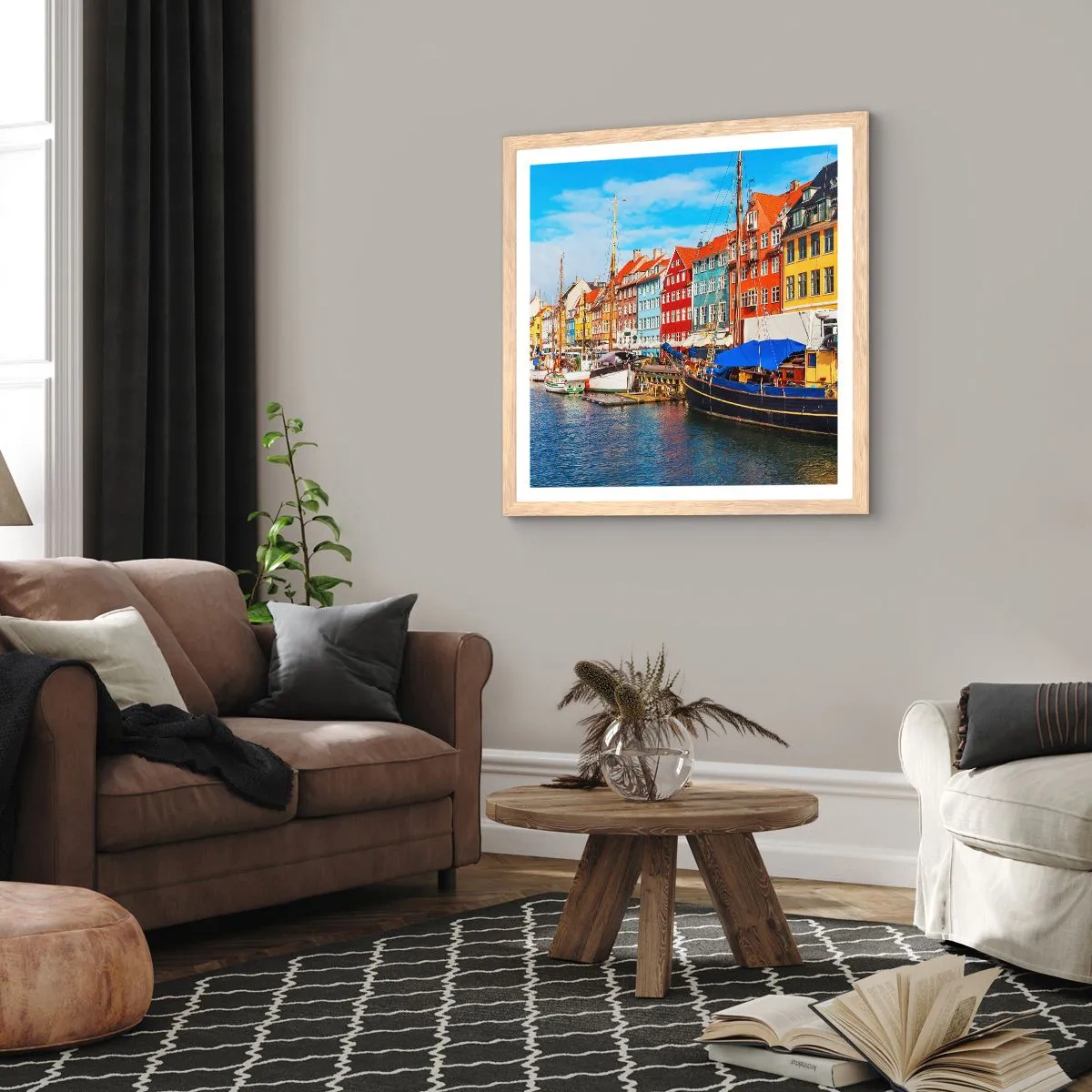 Poszter világos tölgy keretben - Örömteli rakpart - 60x60 cm