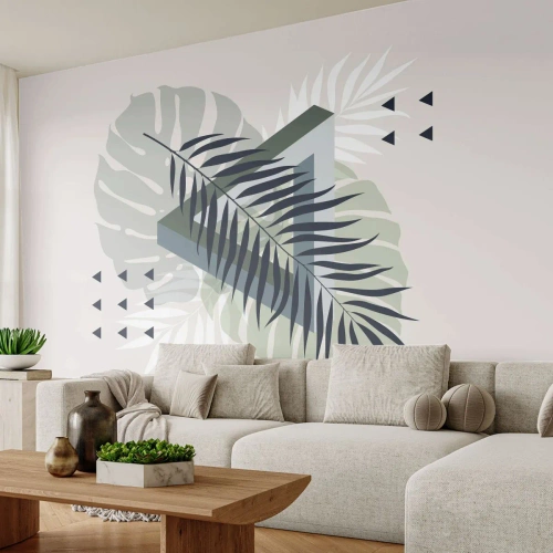 Öntapadós Fotótapéta Deluxe Sticker - Természet és geometria – két rend? - Szörnyeteg levél, Pálmafa levél, Grafika - 250x175 cm