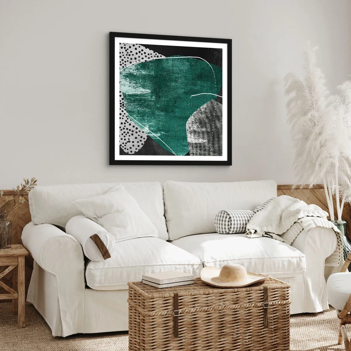 Poszter fehér keretben - Színes absztrakció aranypehellyel - 40x40 cm