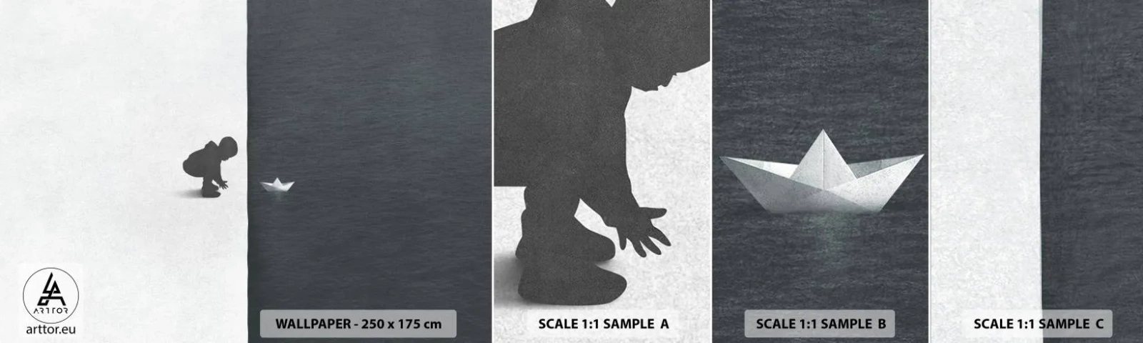 Fotótapéta Minta Standard Eco - Nagy utazás - Kölyök, Fekete és fehér, Víz - 100x30 cm