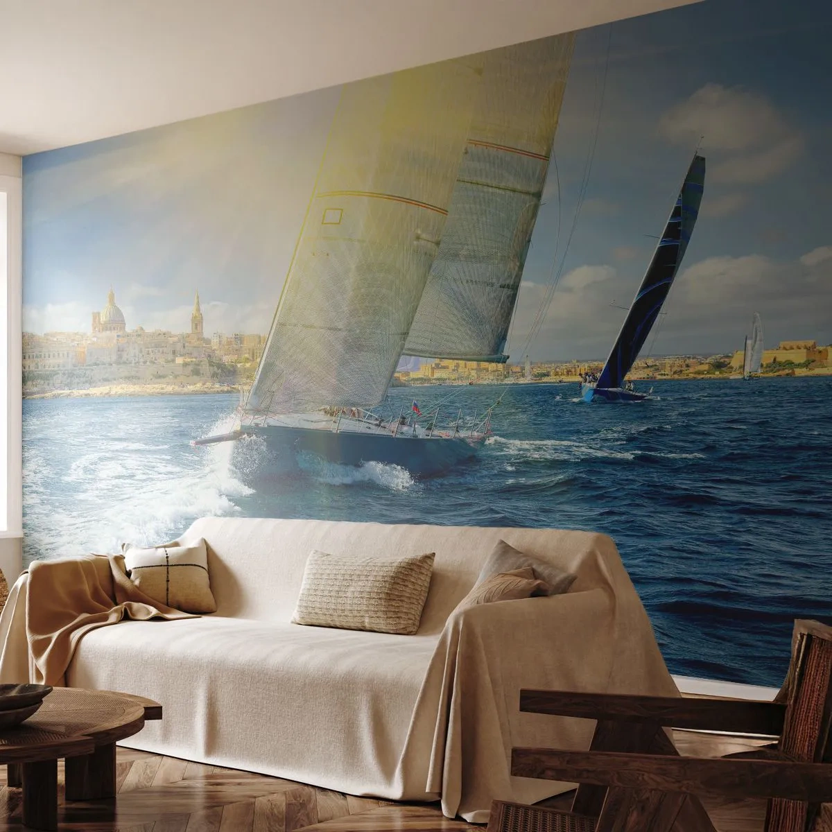 Fotótapéta Premium Canvas - Ideje elhagyni a várost - Város, Tenger, Jacht - 450x315 cm