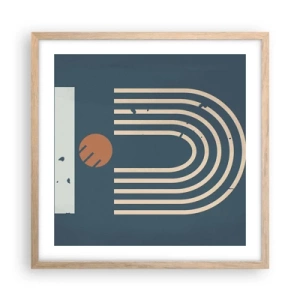 Poszter világos tölgy keretben - Geometria sötétkék háttéren - 50x50 cm