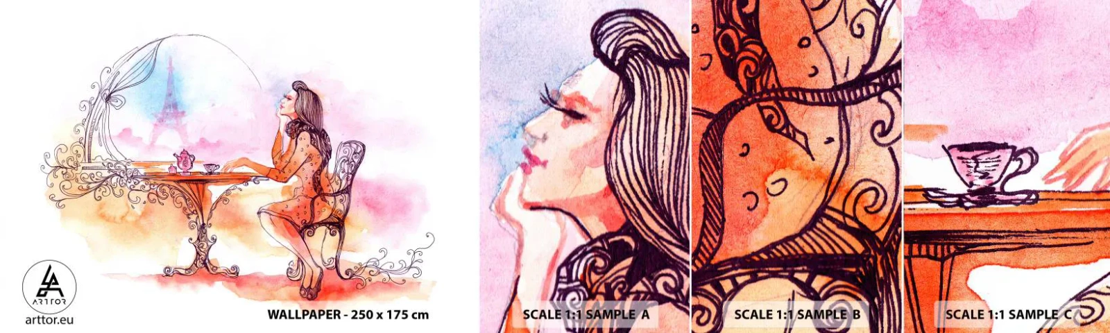 Fotótapéta Minta Standard Eco - Párizsi sikk - Párizs, Nő, Eiffel-torony - 100x30 cm