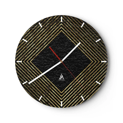 Falióra, Óra - Arany vonalak alkotnak rombuszt fekete háttéren - 30x30cm - Geometria glamour stílusban - Modern fali dekoráció nappalihoz, konyhához és hálószobához ARTTOR