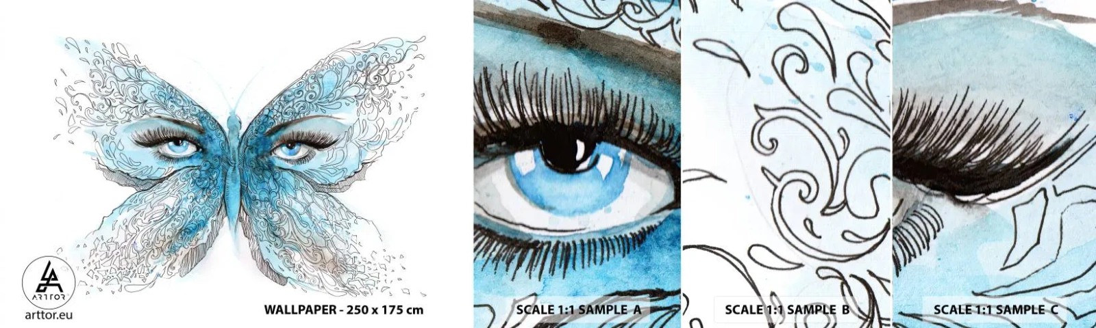 Fotótapéta Minta Standard Eco - Modraszek eros - Absztrakció, Pillangó, Női Szemek - 100x30 cm