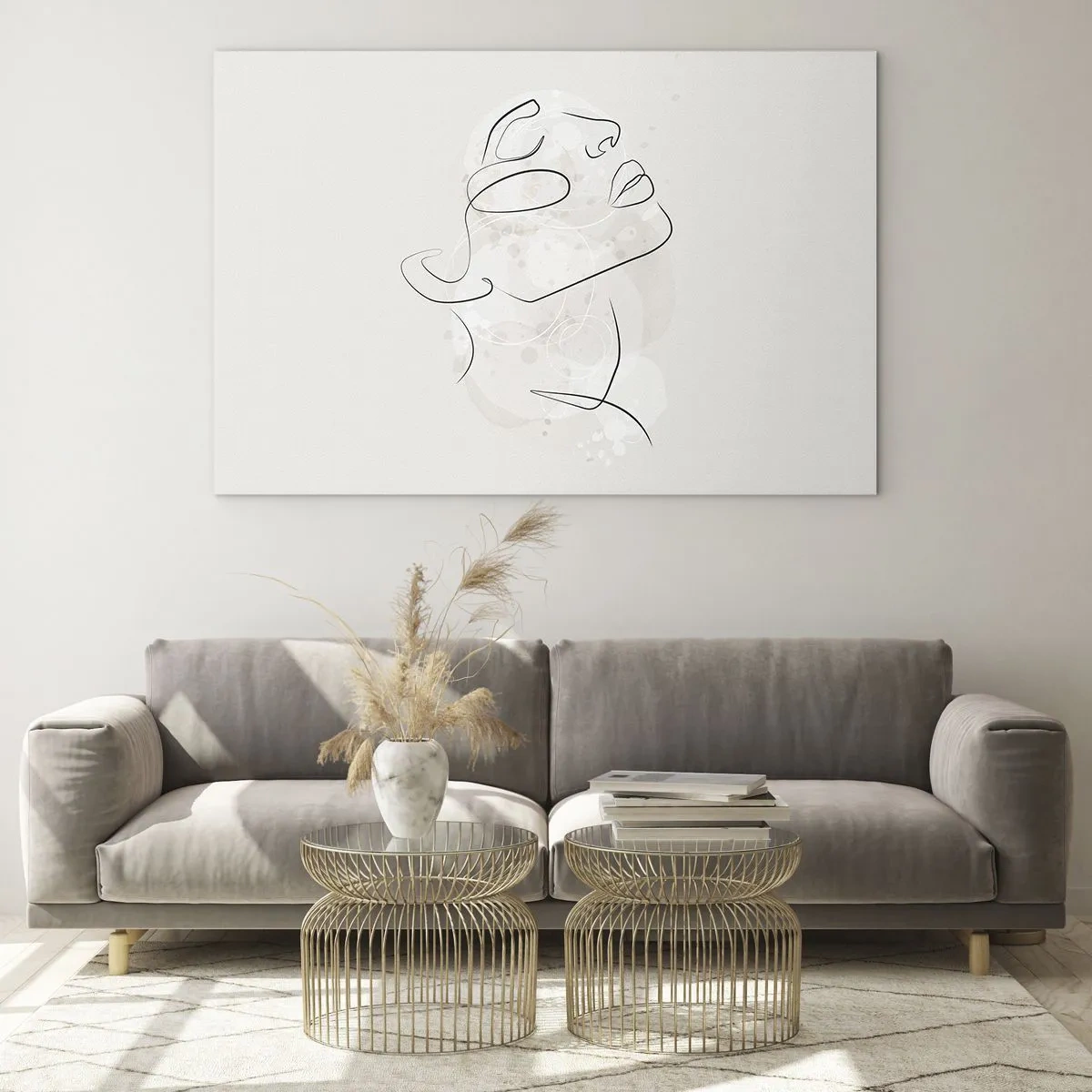 Üveg kép - Egy minimalista női arc, egyetlen vonallal megrajzolva. - 70x50cm - Egy álom körvonala - Modern fali dekoráció nappalihoz és hálószobához ARTTOR