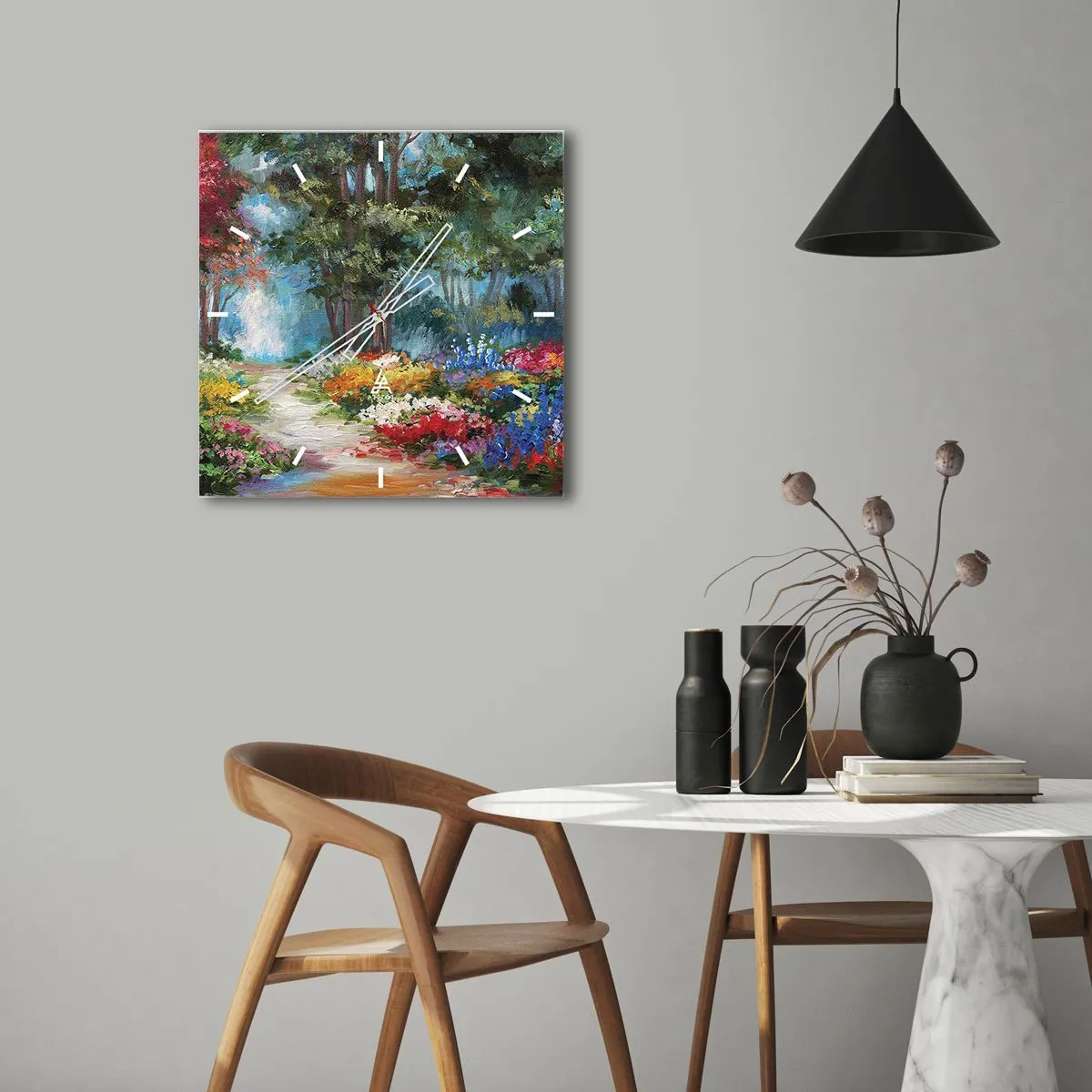 Falióra, Óra - Erdei kert, virágos erdő - 30x30 cm
