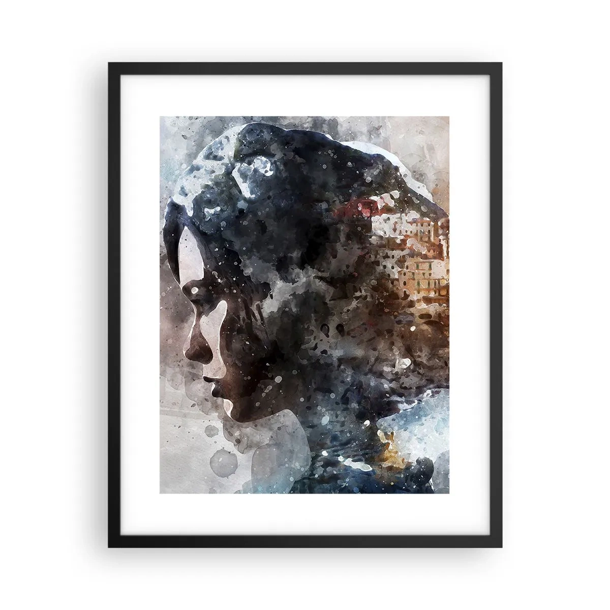 Poszter fehér keretben - Történet egy lányról, várossal a háttérben - 40x50 cm