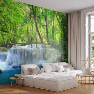 Fotótapéta Premium Canvas - Türkizbe és zöldbe merülni - Tájkép, Vízesés, Vízesés - 350x256 cm