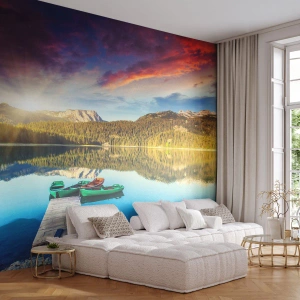 Fotótapéta Premium Canvas - A tükörsima víz felett - Tájkép, Hegyek, Erdő - 200x140 cm