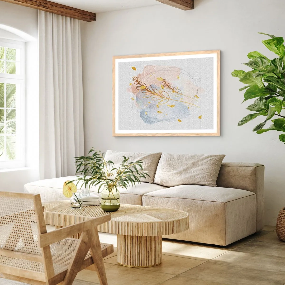 Poszter világos tölgy keretben - Aranyszínű fuvallat - 100x70 cm