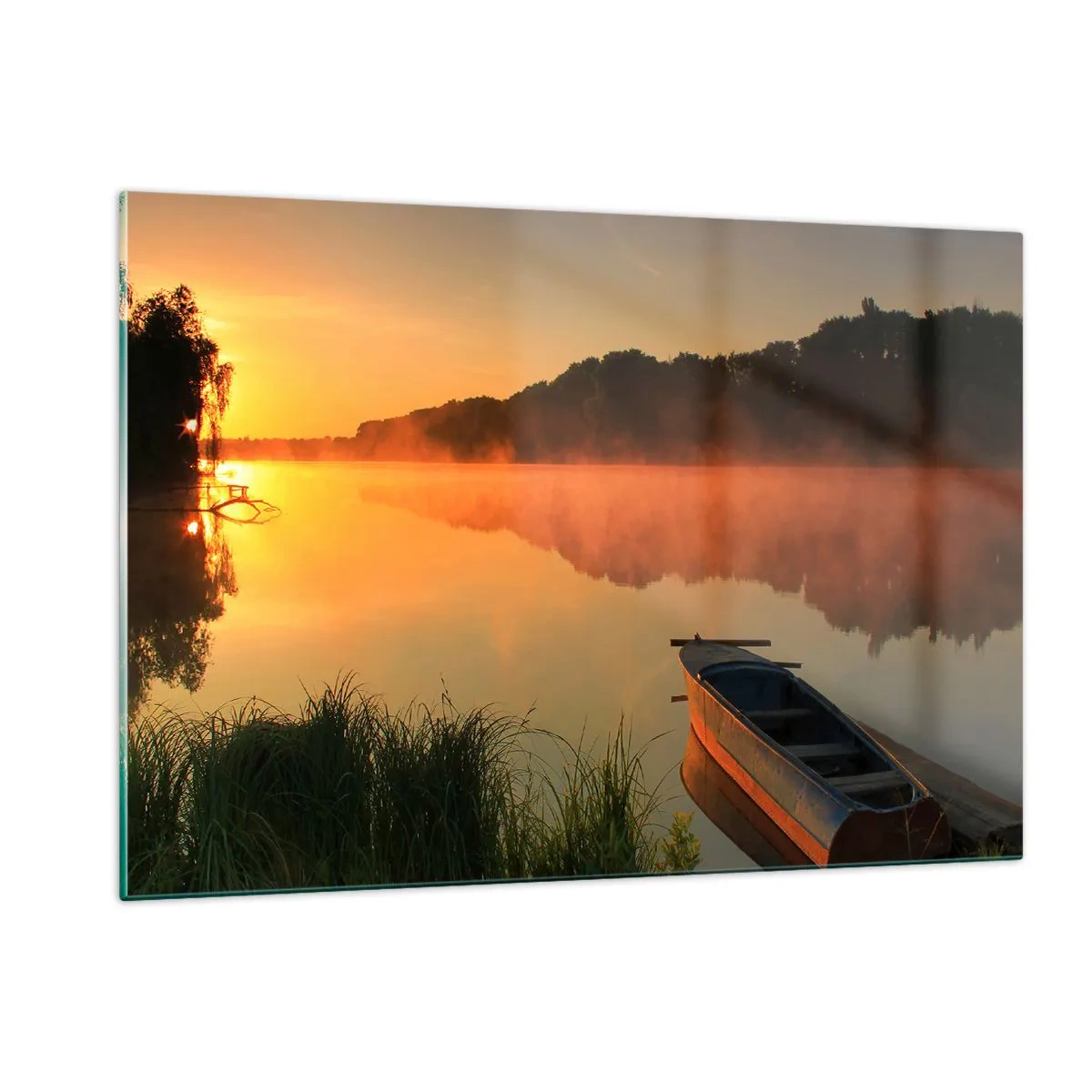 Üveg kép - Napkelte a víz felett, mint egy tükör - 120x80 cm
