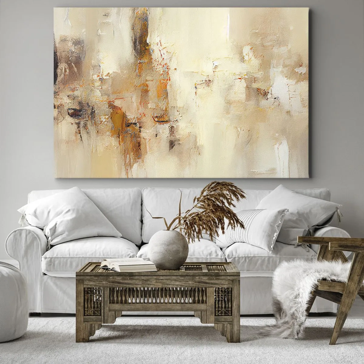 Vászonkép - Absztrakt kompozíció meleg sárga és barna árnyalatokban. - 70x50cm - A borostyán lelke - Modern fali dekoráció nappalihoz és hálószobához ARTTOR